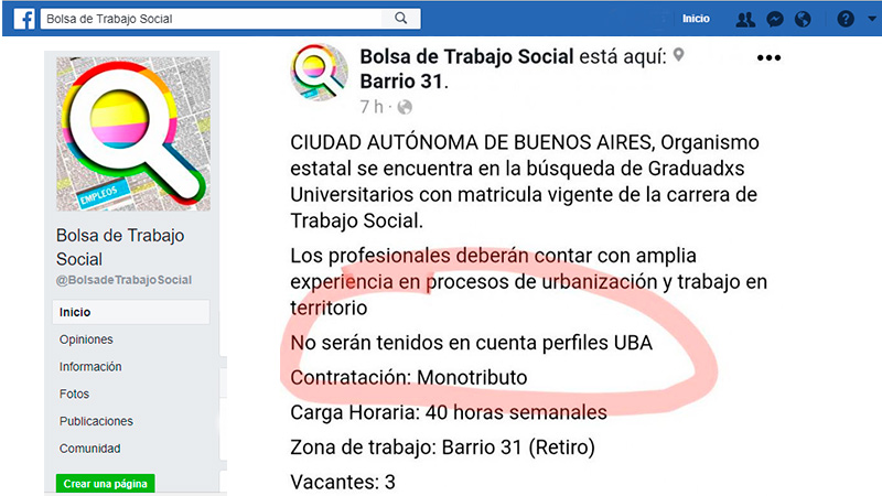 Denuncian lista negra de Larreta para trabajadores sociales de la UBA