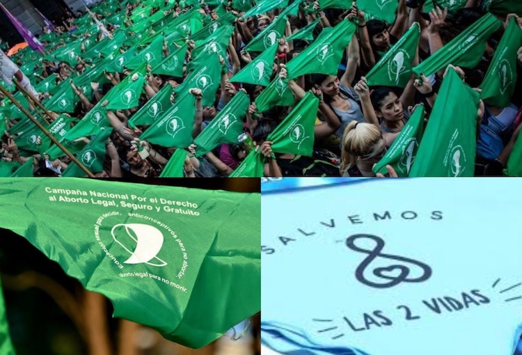 Pañuelos verdes o azules. Por el derecho al aborto ¡Ni un paso atrás!