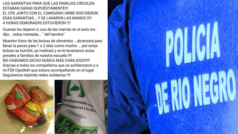 Abuso policial: en Río Negro secuestran auto y demoran a familias que iban a buscar bolsón de comida