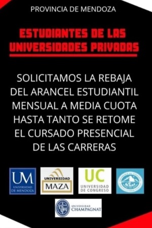 Mendoza: Estudiantes de universidades privadas reclaman la rebaja de cuotas durante la cuarentena