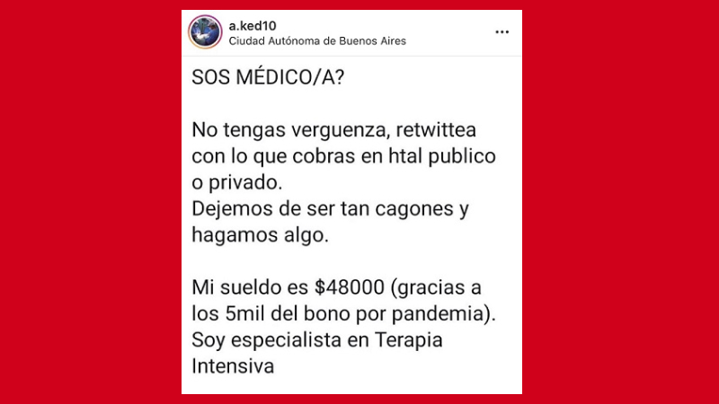 Gran repudio en redes sociales a las condiciones laborales de los trabajadores de salud