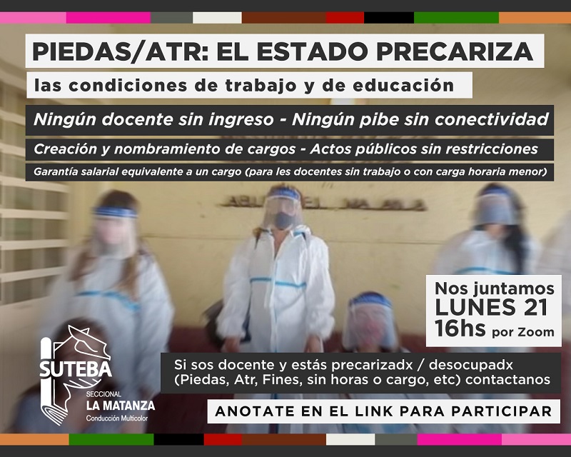 El Estado precariza: Suteba La Matanza convoca a reunión de docentes precarios