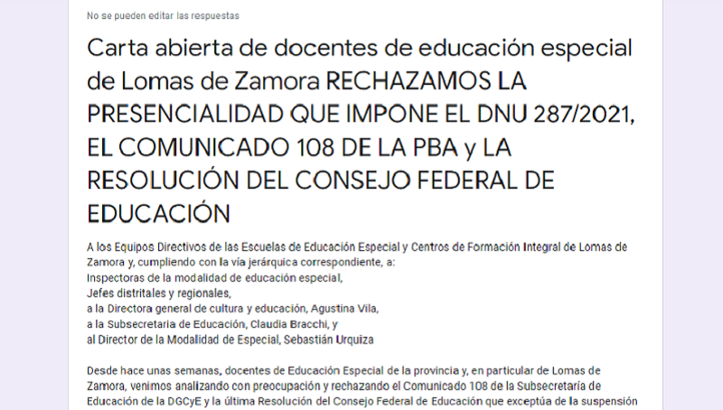 Docentes de educación especial se organizan en Lomas de Zamora