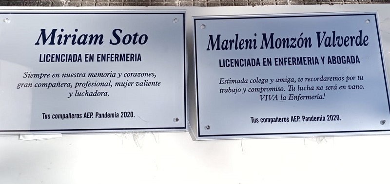  Colocan dos placas en honor a enfermeras fallecidas por covid en el Hospital de Emergencia Clemente Alvarez de Rosario