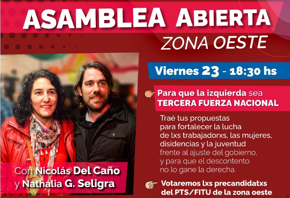 Zona oeste GBA: asamblea abierta del PTS FIT-U junto a Nicolás del Caño