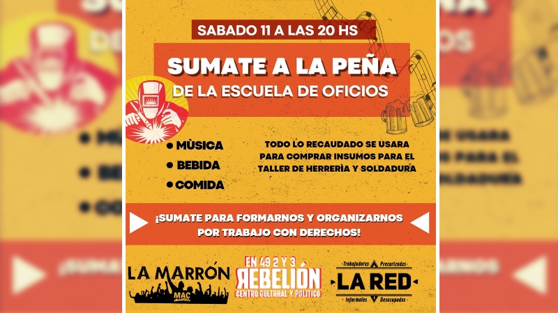 Gran Peña de la Escuela de Oficios de La Plata por trabajo con derechos, tierra y vivienda