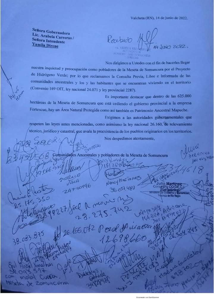 Comunidades mapuche se manifiestaron en Valcheta contra la producción de hidrogeno verde 