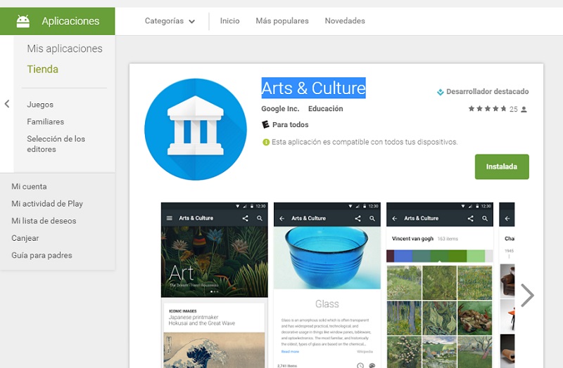 Explorar obras de arte y visitar museos desde el celular