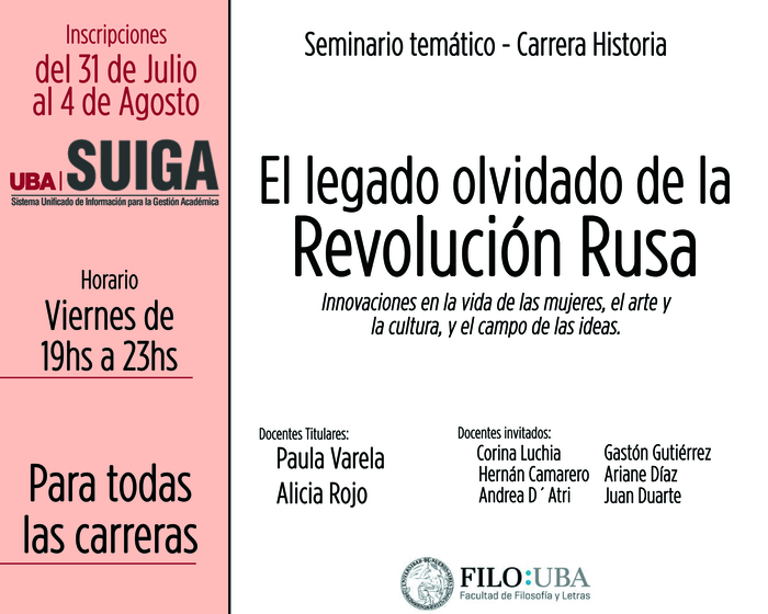 UBA: seminario temático sobre Revolución Rusa en Filosofía y Letras