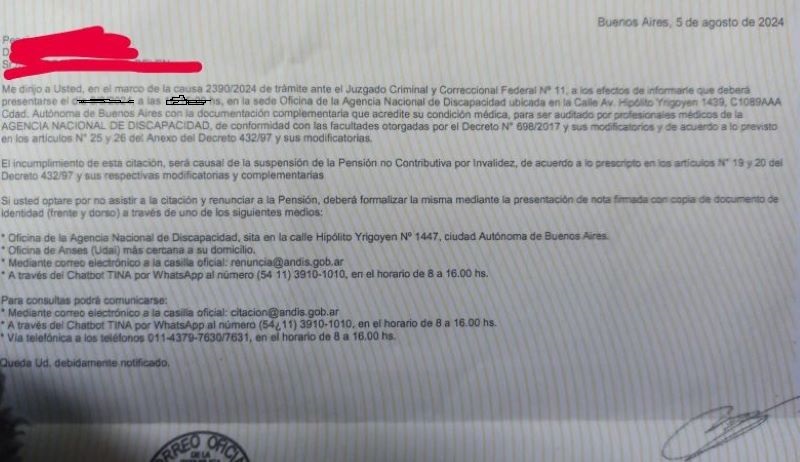 El Gobierno intima a personas con discapacidad y amenaza con quitarles su pensión