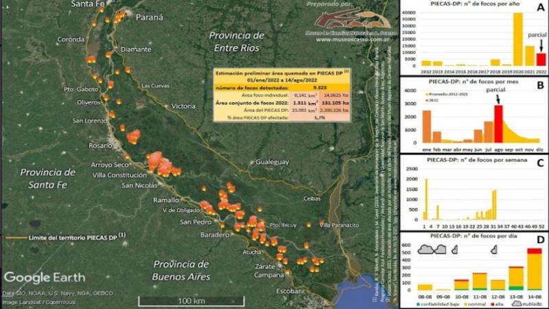 Incendios en el Delta, peligro a metros del Puerto Regasificador de Escobar 