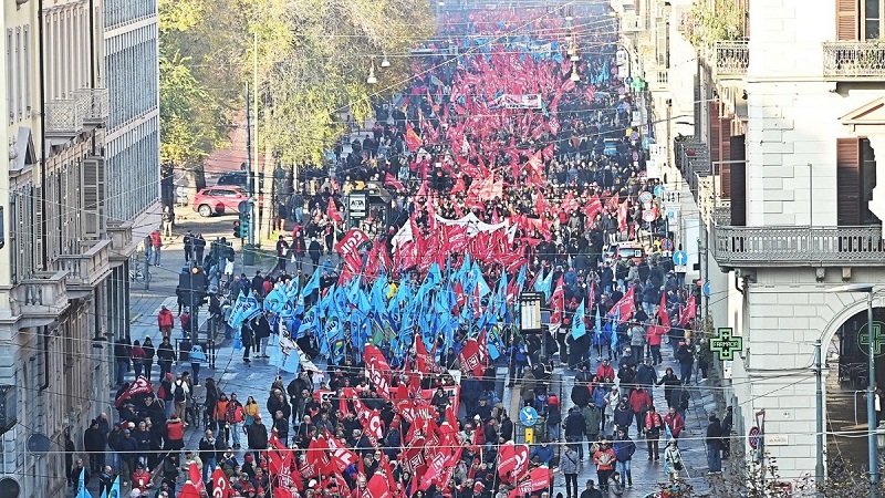 Gran jornada de huelga general en Italia contra el ajuste fiscal del gobierno Meloni