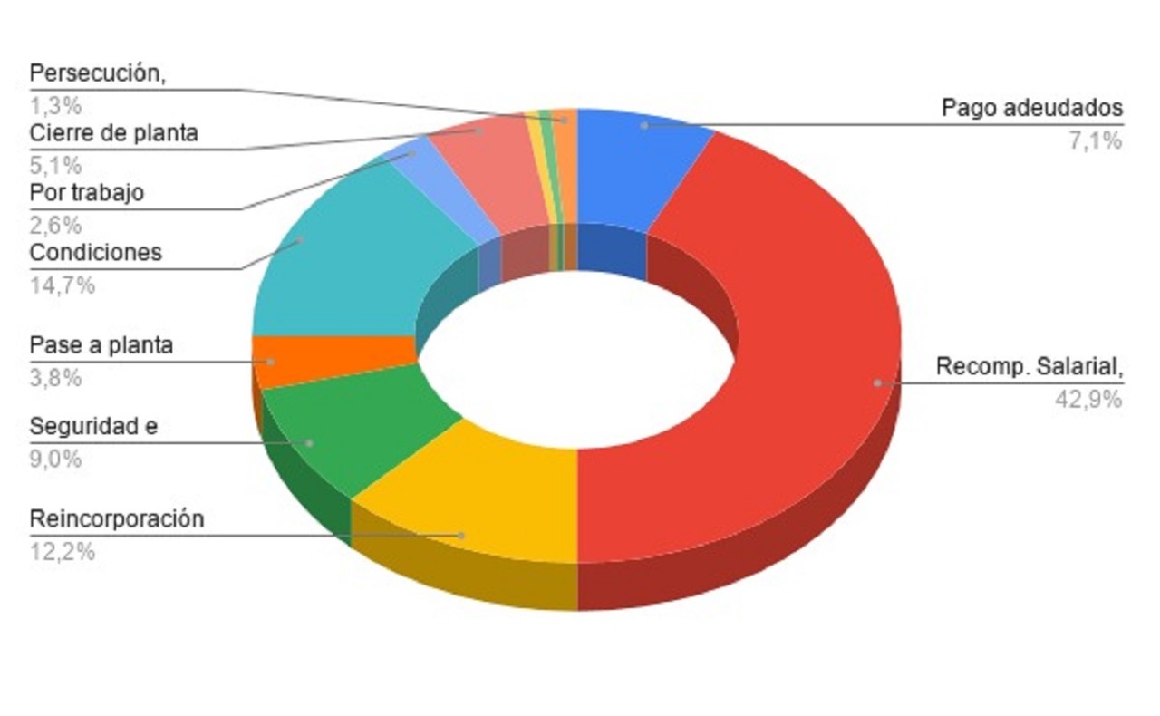 Gráfico N°2: Porcentaje de actividades conflictivas según demandas. Fuente: elaboración propia en base a medios nacionales y provinciales