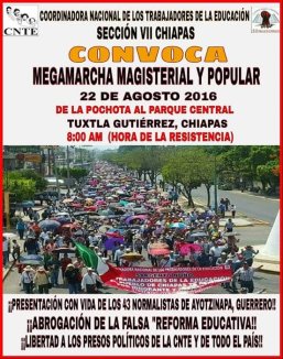 En Chiapas, anuncian megamarcha magisterial y popular para el 22 de agosto