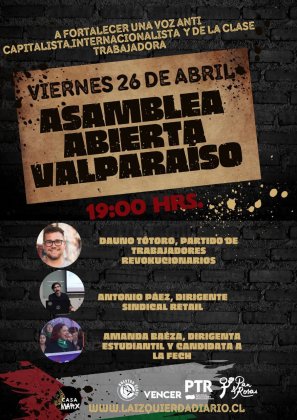 Súmate a la asamblea abierta del PTR y Pan y Rosas en Valparaíso