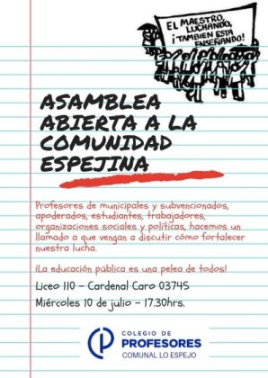 PROFESORES LO ESPEJO: ASAMBLEA DE LA UNIDAD POR LA EDUCACION