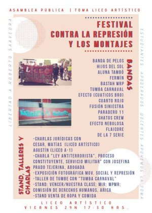 ¡Súmate al “Festival contra la represión y los montajes” este viernes en el Liceo Artístico!