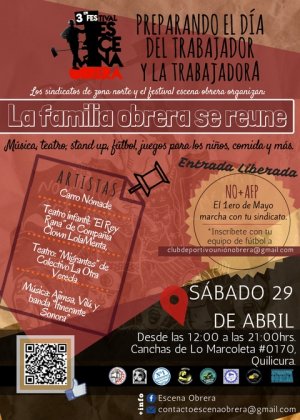 Sindicatos y Festival Escena Obrera organizan actividad cultural previa al 1º de mayo