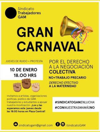 Sindicato GAM convoca para este jueves gran carnaval y manifestación