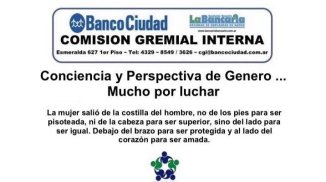 Según la Comisión Interna del Banco Ciudad, “la mujer salió de la costilla del hombre”