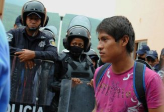 Clashes between students and federal police in Tixtla, Guerrero