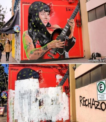 Repudiable. Destruyen mural de Mon Laferte y rayan "Rechazo"