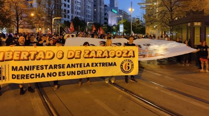 Gran manifestación contra el ingreso en prisión de #Libertad6deZaragoza por protestar contra la extrema derecha