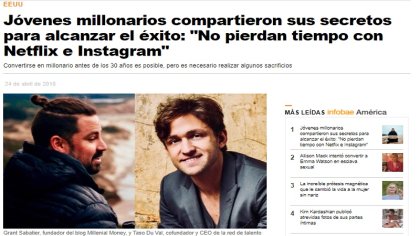 Para Infobae, ser un joven millonario "es solo una cuestión de actitud"