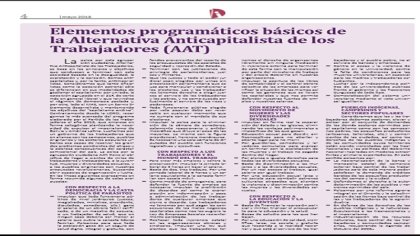 Elementos programáticos básicos de la Alternativa Anticapitalista de los Trabajadores (AAT)