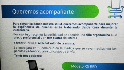 Pagate el teletrabajo: Edenor vende sillas ergonómicas a sus trabajadores 