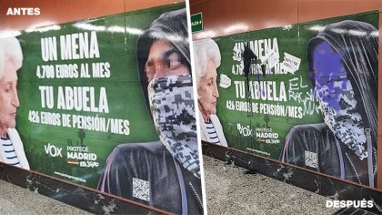 Madrid: mujeres migrantes y jóvenes hacen una acción de repudio al cartel racista de Vox en Sol 