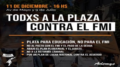 Sindicato de docentes porteños Ademys se suma al 11D: “Plata para educación, no para el FMI”