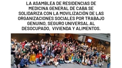 Las Residencias de Medicina General votaron enviar su apoyo a los desocupados en lucha