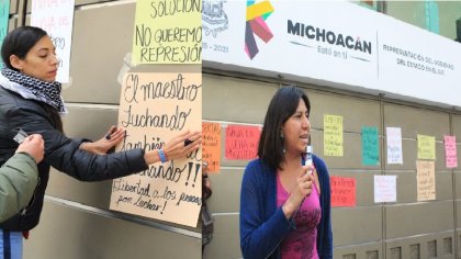 Mitin por la liberación de los maestros presos en Michoacán 