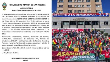 ¿Qué Asamblea Estudiantil determinó que la UMSA marchará bajo la bandera “21F”? 