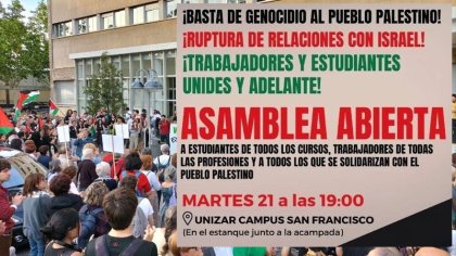 La Acampada por Palestina en la Universidad de Zaragoza llama a una asamblea abierta con trabajadores el martes 21 a las 19h