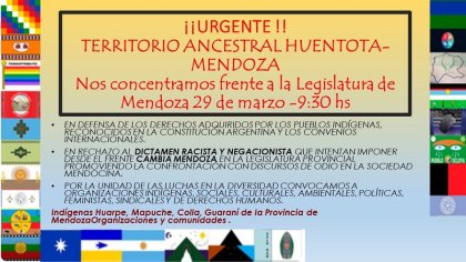 Organizaciones y comunidades Indígenas Huarpe, Mapuche, Colla y Guaraní se concentrarán en la legislatura para impedir el intento de institucionalizar el racismo