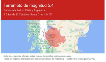 Un sismo de 5,4 afectó a El Calafate y Río Turbio