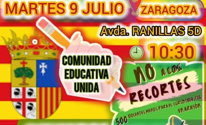 ¡Quieren contratar 500 docentes menos en Aragón! El 9 de junio súmate a la concentración contra los recortes en educación