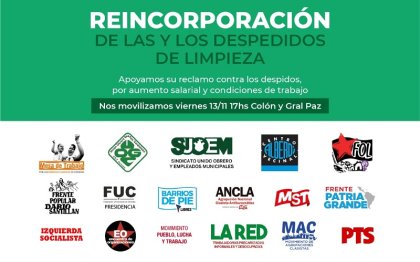 Crece el apoyo a las trabajadoras de limpieza despedidas en Córdoba