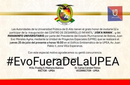 Por Jonathan Quispe ¡Evo fuera de la UPEA!