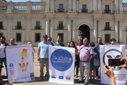 Conferencia de prensa realizada por dirigentes de trabajadores y comunidades mapuche de la ocupación productiva del fundo El Huite