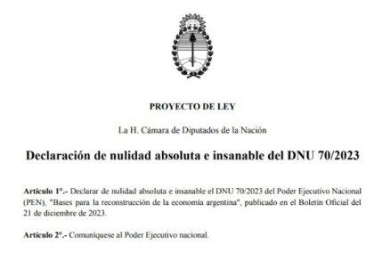 Sin el DNU no hay tarifazos y despidos: el proyecto de la izquierda para declararlo nulo ya