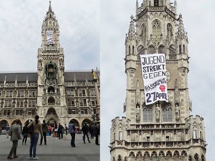 Despliegan bandera contra el racismo en edificio histórico de Múnich