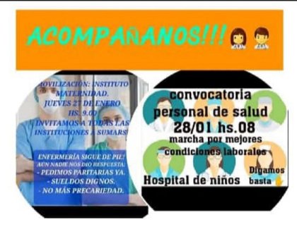 Enfermeras de la Maternidad y personal del Hospital de Niños movilizarán este jueves y viernes