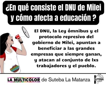  Declaración de la Multicolor Matanza frente a los anuncios de Milei