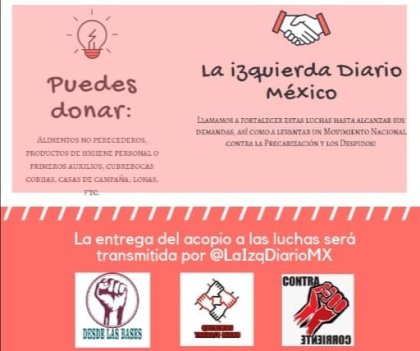 Convocatoria: Acopio Solidario por Notimex, Stuach, EDPA y profesores despedidos de la UACM