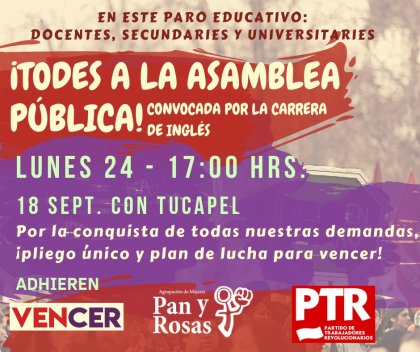 En este paro educativo, ¡docentes y secundaries a la asamblea pública!