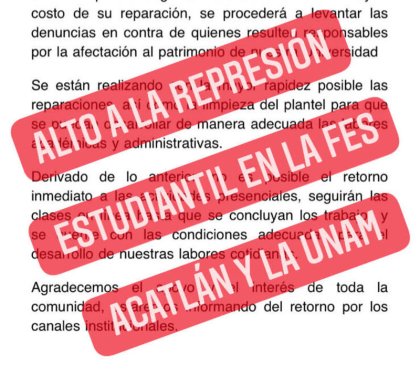 Ex miembros del CGH repudian la criminalización de estudiantes en las FES Acatlán y la UNAM