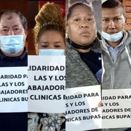 Campaña de fotos de trabajadores/as del sindicato siglo XXI en solidaridad con los despedidos/as del grupo Bupa Chile 